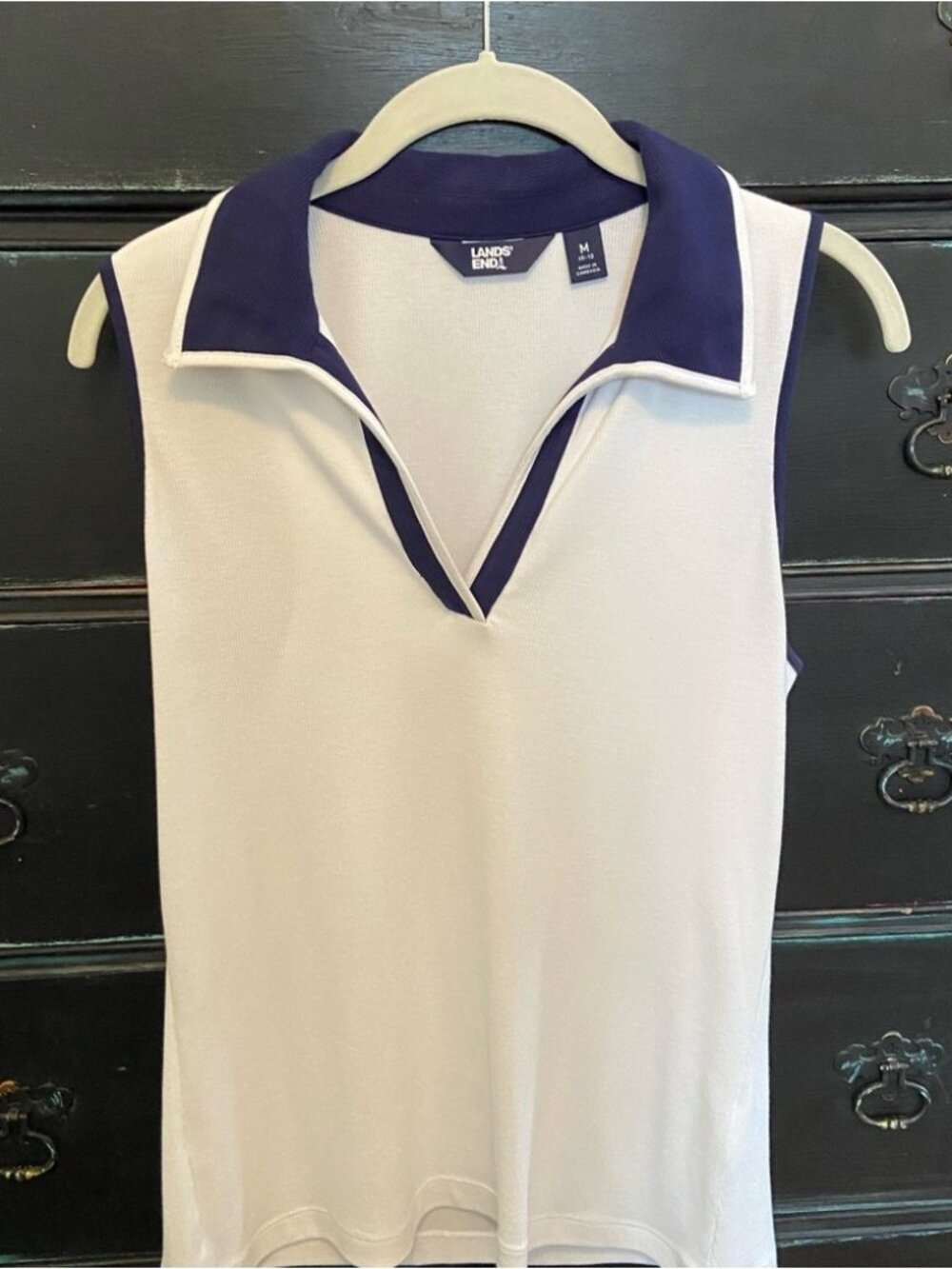 Sleeveless Top - Women's Size M 10-12 - Classic White and Navy Polo